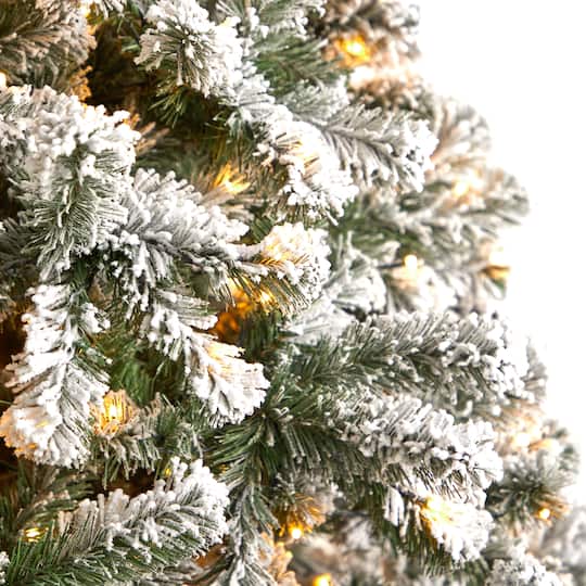 9ft. Pre-Lit Flocked West Virginia Fir Artificial Christmas Tree, Clear LED Lights